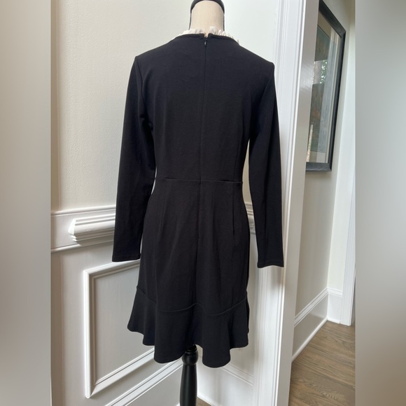 NWT Ann Taylor Loft Black White Ruffle Neckline Trim A Line Flounce Hem Dress - Picture 3 of 9
